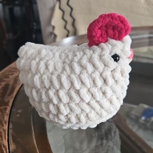 Plush Cream and Red Chicken - Handmade - Crochet